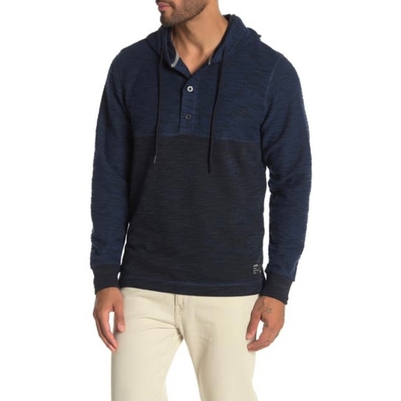 Union Denim Blue Baja Henley Hoodie Pullover Knit Sweatshirt Men Small New - Picture 1 of 9